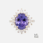 5 Carat Oval Tanzanite & Lab Diamond Halo Ring: 14k Gold Cocktail Ring