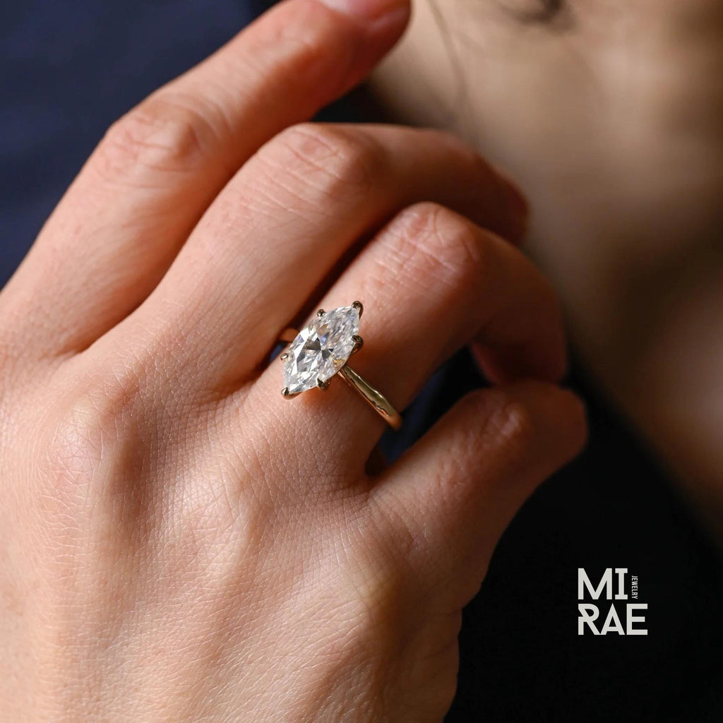 2 Carat Marquise Moissanite Solitaire Ring: Sterling Silver Engagement, Anniversary