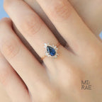 Sapphire & Diamond Drop Ring | Blue Ceylon Sapphire Halo Ring | Elegant Statement Ring