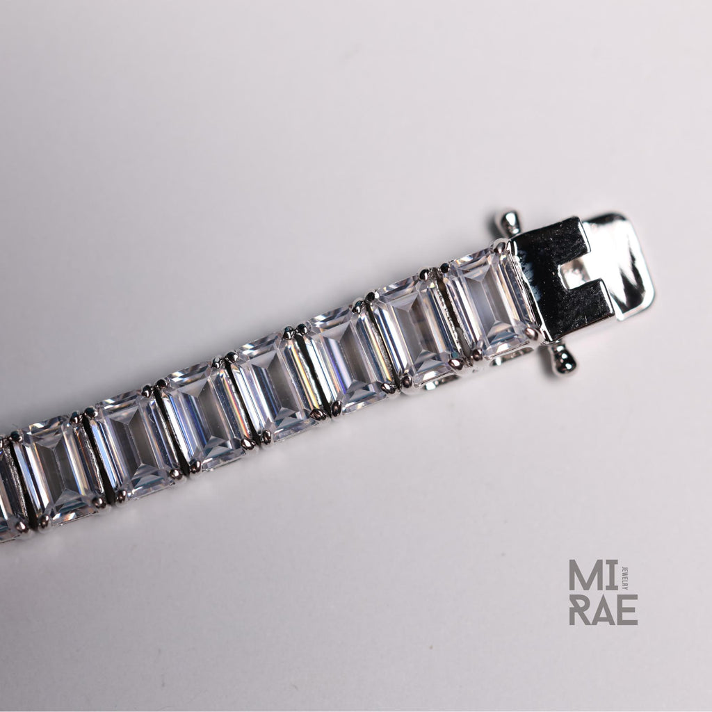 Men's Emerald Cut Cubic Zirconia Tennis Bracelet 925 Sterling Silver Adjustable 6-8 Inch – Unisex Modern Jewelry Gift