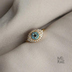 14k Gold Diamond Evil Eye Ring: Blue Sapphire Good Luck Charm