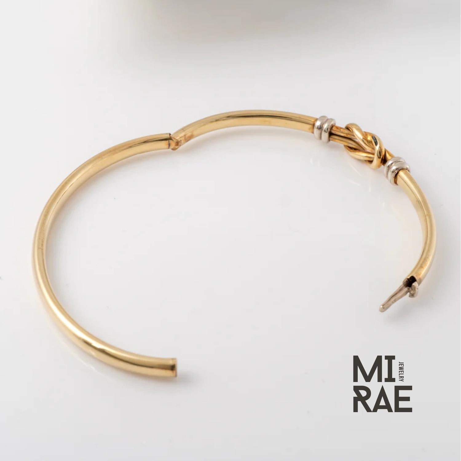 Victorian 10K Gold Knot Bangle: Antique Hinged Bracelet with White Gold