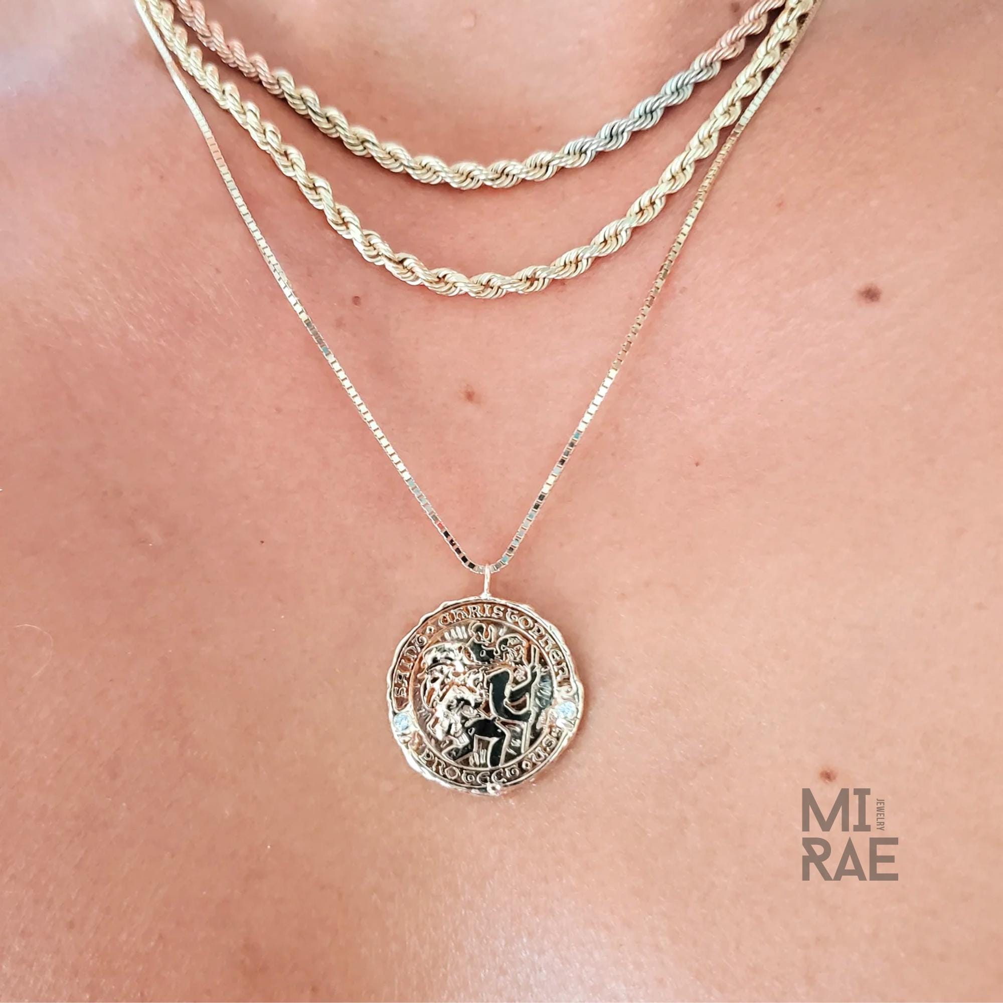 St. Christopher Miraculous Medallion | Patron Saint of Travel | Diamond Accent Gold Pendant