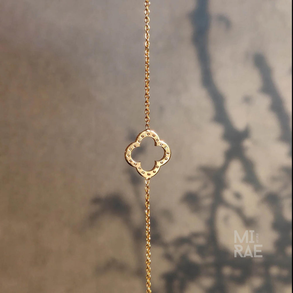 14k Gold Diamond Clover Bracelet (0.20ct) - Minimalist Fine Jewelry
