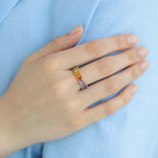 Rainbow Natural Sapphire Ring | Prismatic 14K Yellow Gold Multicolor Gemstone Ring | Bold Gradient Statement Jewelry