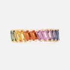 Rainbow Natural Sapphire Ring | Prismatic 14K Yellow Gold Multicolor Gemstone Ring | Bold Gradient Statement Jewelry