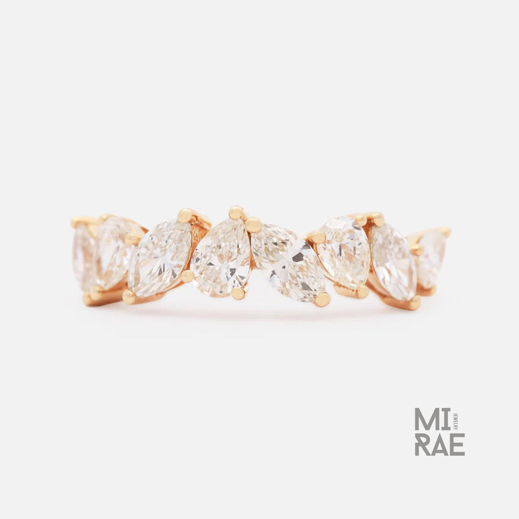 Lab Grown Diamond Half Eternity Band Marquise and Pear Cut Diamond Wedding Band for Women