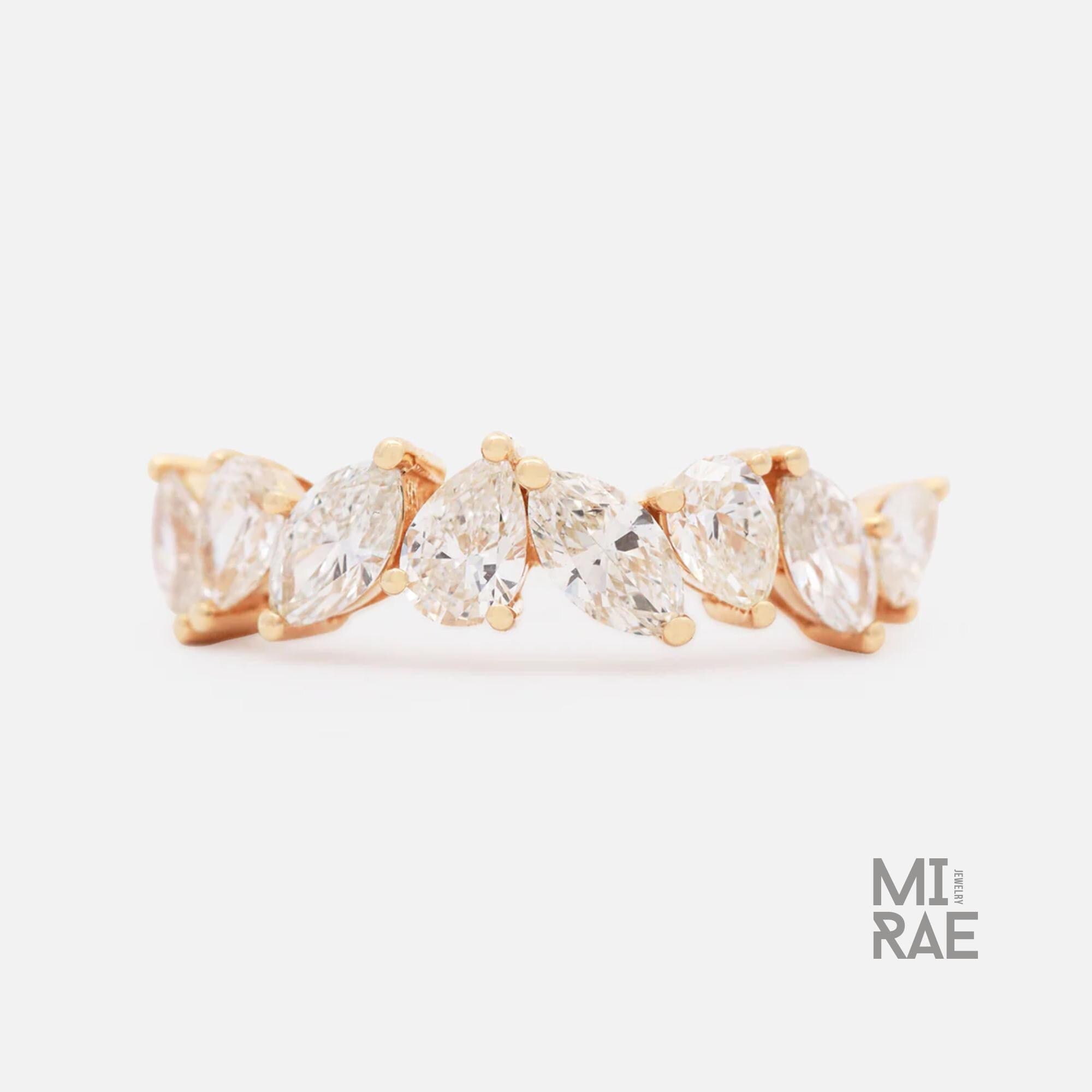 Lab Grown Diamond Half Eternity Band Marquise and Pear Cut Diamond Wedding Band for Women