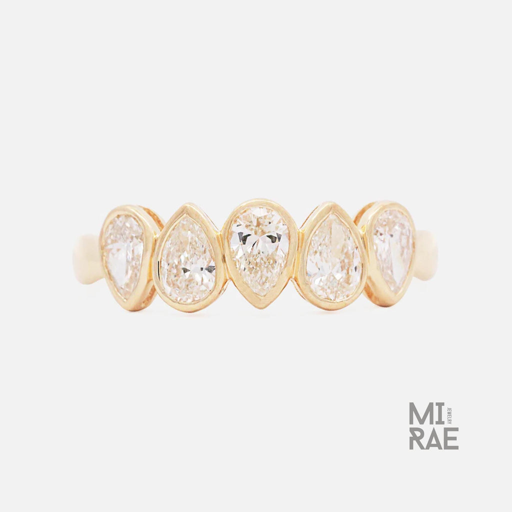 Pear Cut Diamond Drops Ring | Teardrop Half Eternity Band | Minimalist Lab Diamond Wedding Ring