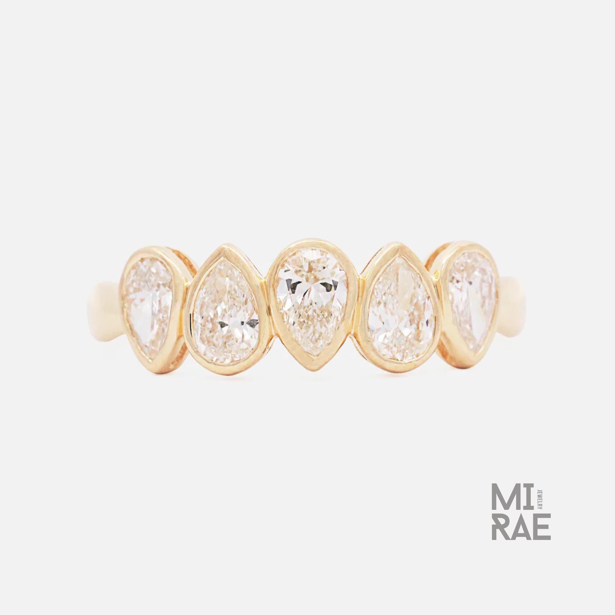 Pear Cut Diamond Drops Ring | Teardrop Half Eternity Band | Minimalist Lab Diamond Wedding Ring