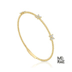 Beaded Diamond Butterfly Bracelet, Stackable Flower Bangle Bracelet, Premium 14K Solid Gold, Yellow White Rose, Flexible Diamond Bangle Gift