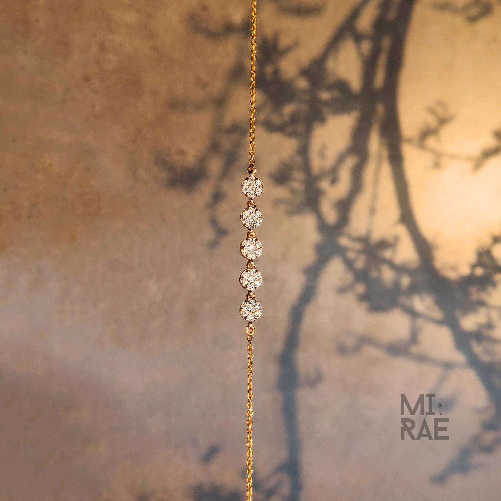 14K Gold Pave Lab Diamond Disc Bracelet: Stackable Chain Link