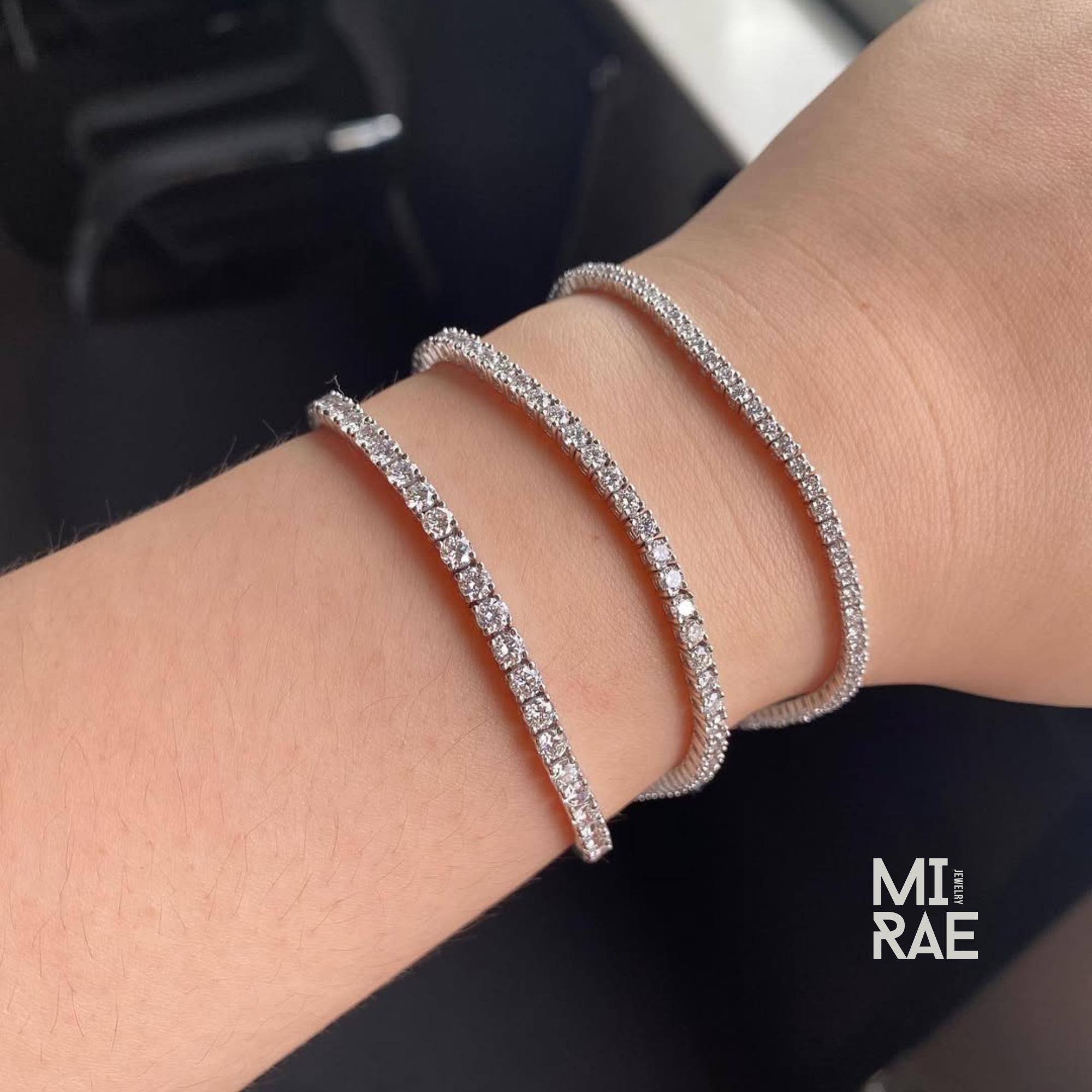 Lab Grown Diamond Tennis Bracelet: Dainty Sterling Silver Infinity Chain