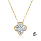 14K Solid Gold Diamond Clover Necklace: Dainty Floral Pendant