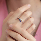 14k Yellow Gold Sapphire & Diamond Wrap Ring, Adjustable Spiral Ring, Open Lab Grown Diamond Stackable Ring, Bypass Trendy Jewelry For Women