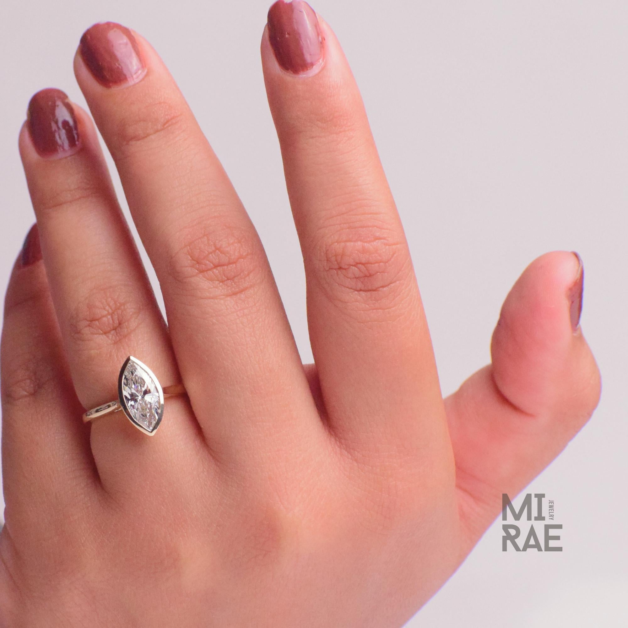 2 Carat Marquise Lab Created CVD Diamond Bezel Set Ring