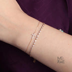 14K Gold Diamond Small Cross Bracelet, Dainty Minimalist Christian Jewelry, Solid Gold, Lab Grown Diamond, Dainty Stackable Bracelet