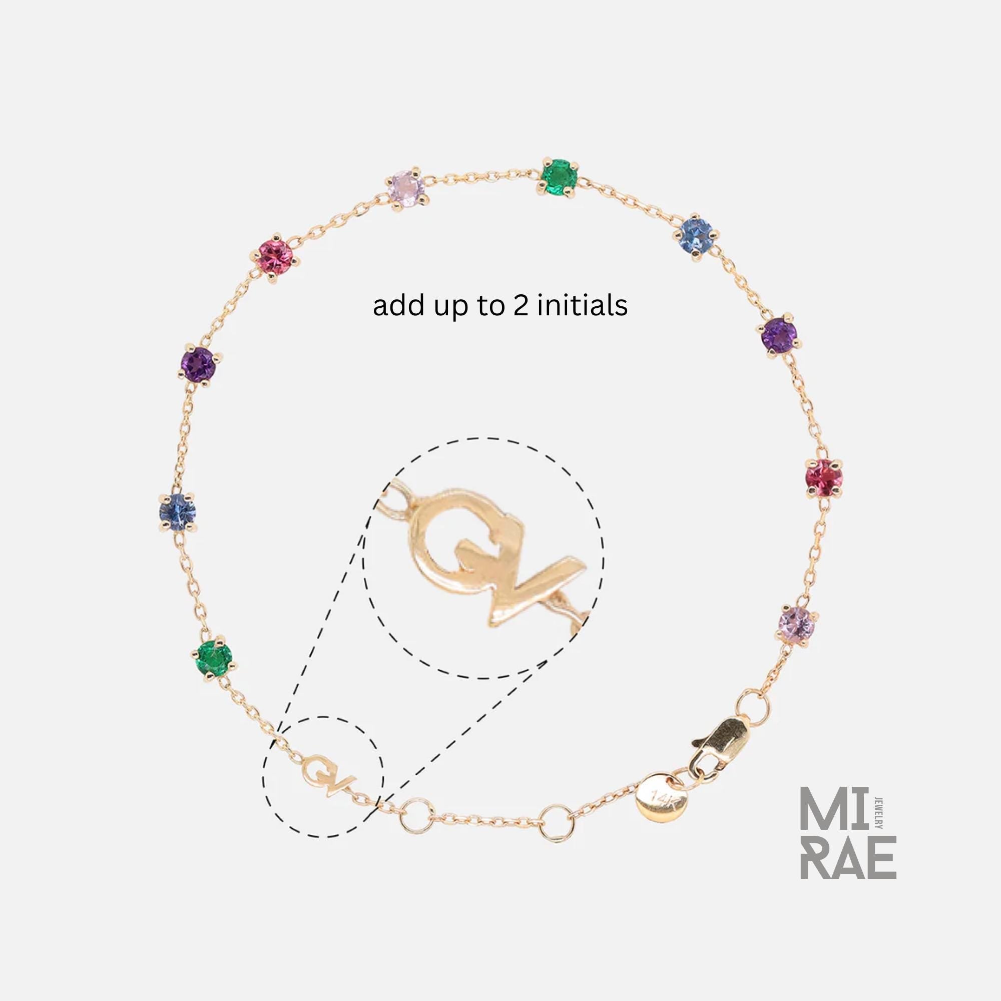 Colorful Rainbow Gemstone Chain Link Bracelet | Multi Color Natural Stone Bracelet | 14K Gold Adjustable Bracelet