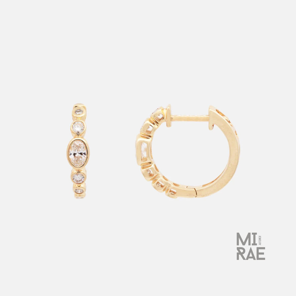 Oval Diamond Bezel Set Hoop Earrings | Lab Grown Diamond 14K Gold Hoops | Everyday Luxury Earrings