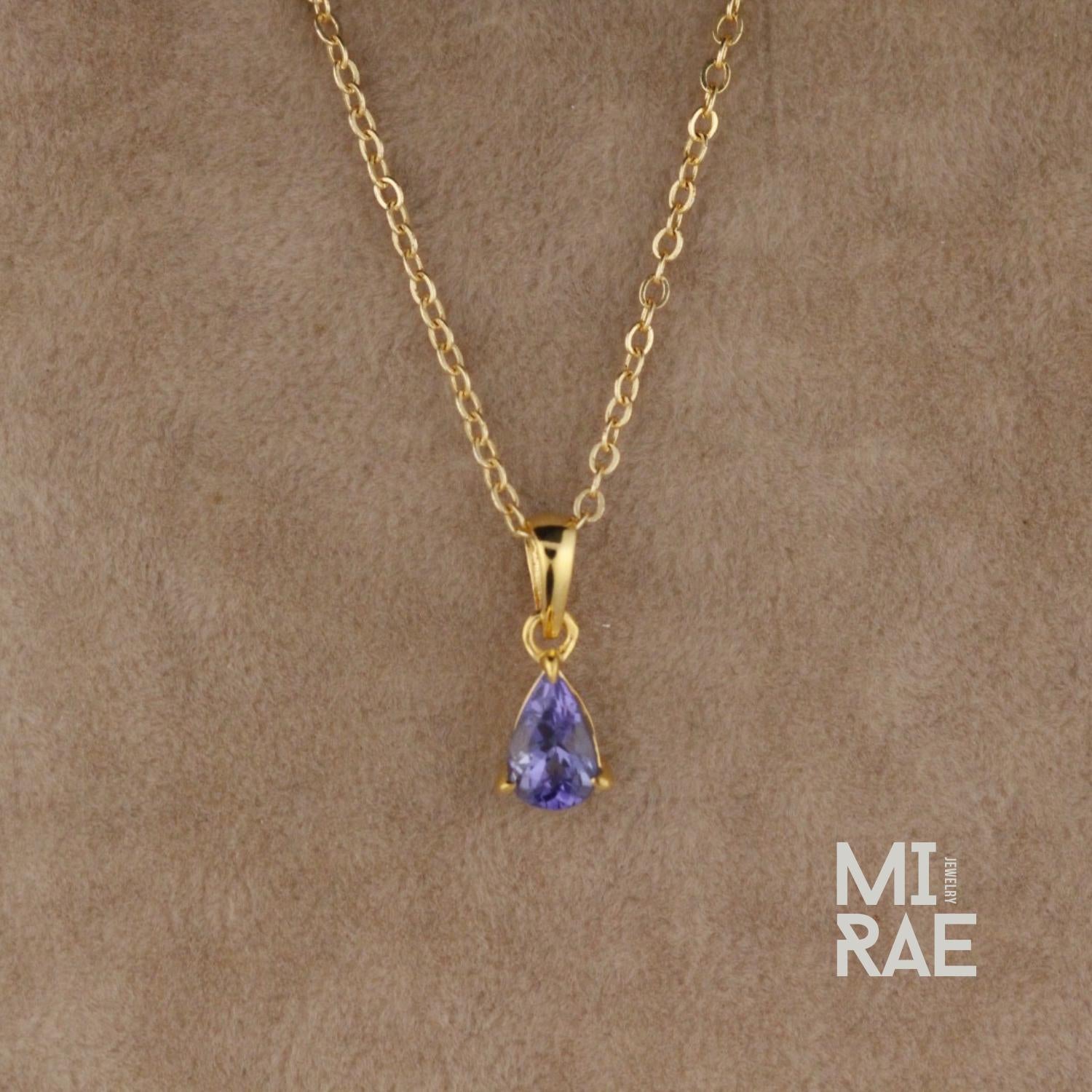 Tanzanite Teardrop Pendant: Violet Blue Gemstone, Gold or Silver