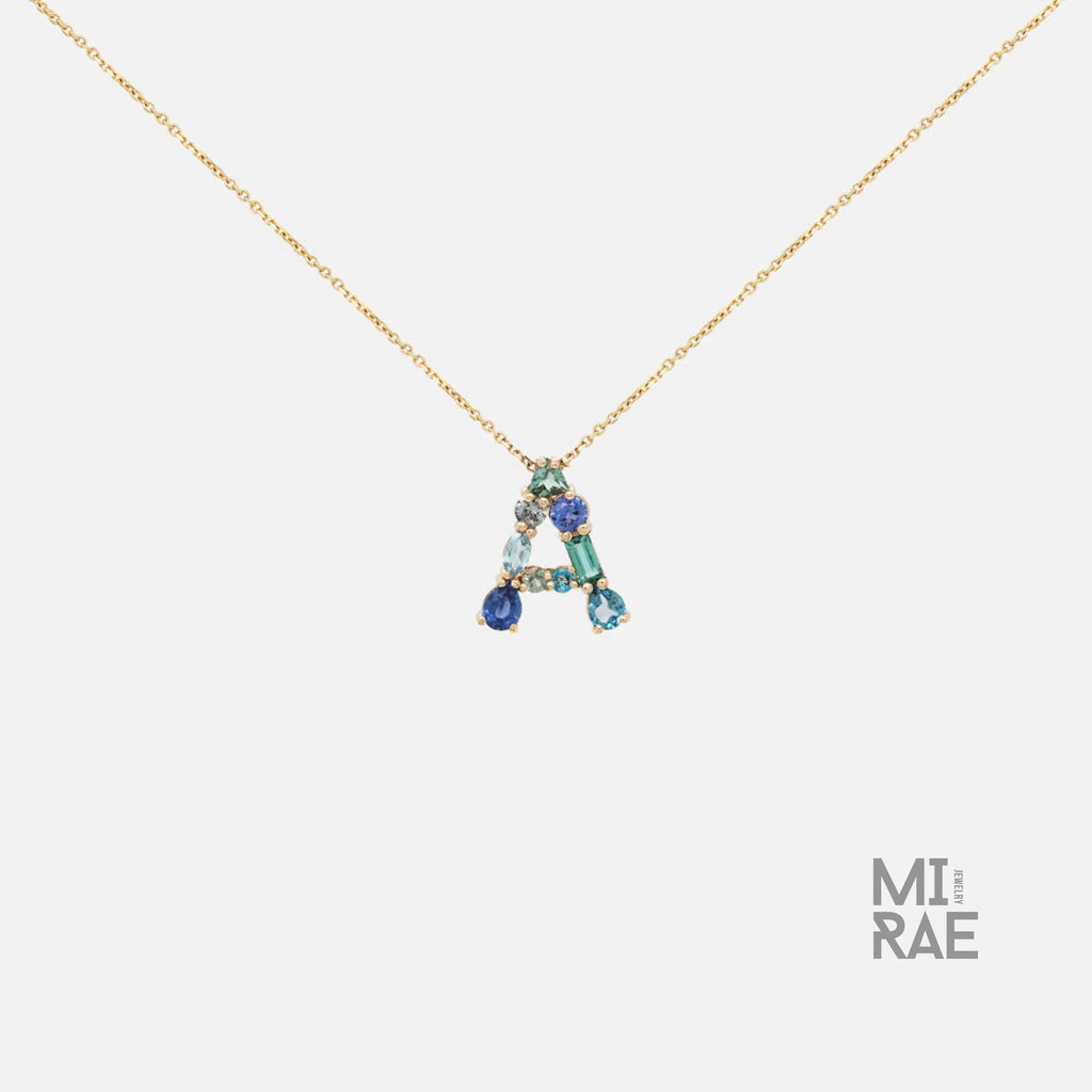 Personalized Initial Pendant Necklace | Multi Natural Gemstone Letter Necklace | Handmade Birthstone Jewelry