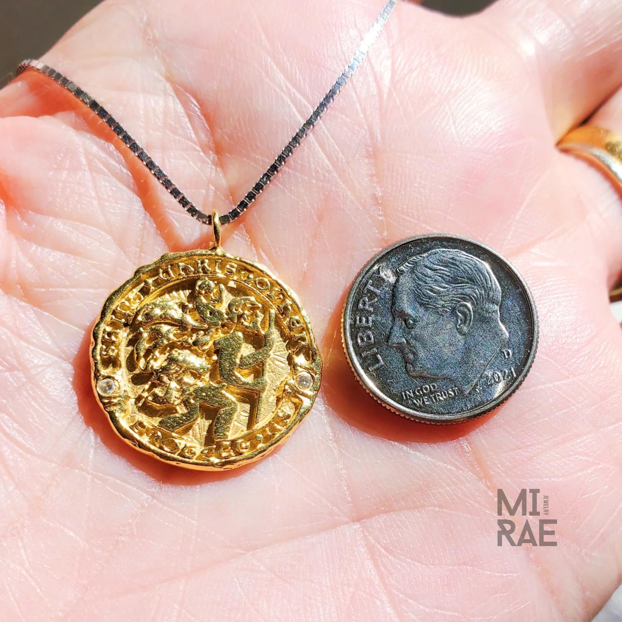 St. Christopher Miraculous Medallion | Patron Saint of Travel | Diamond Accent Gold Pendant