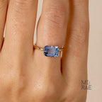 3.00 CT East West Emerald Cut Blue Sapphire Ring | Modern Sapphire Engagement Ring in 14k Gold | Unique Color Change Anniversary Gift