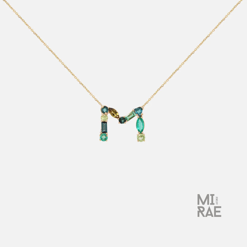 Personalized Initial Pendant Necklace | Multi Natural Gemstone Letter Necklace | Handmade Birthstone Jewelry