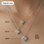 14K Solid Gold Diamond Clover Necklace: Dainty Floral Pendant