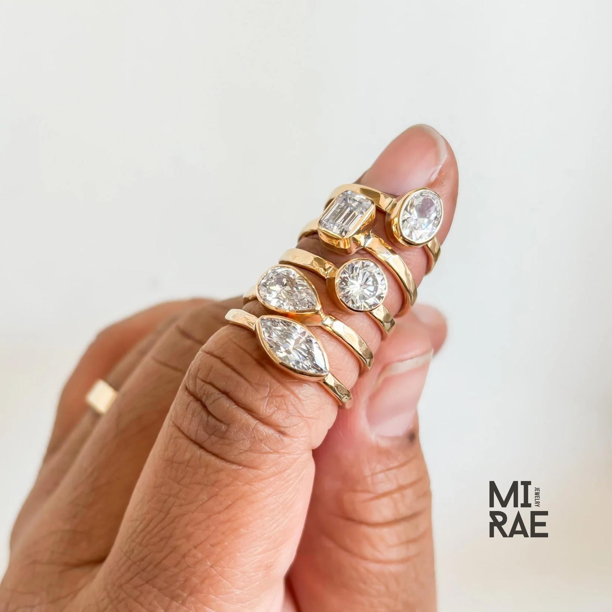 1 Carat Lab Grown Diamond Bezel Ring: 14K Gold Solitaire Engagement