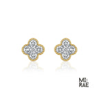 14K Gold Diamond Clover Stud Earrings: Dainty Floral Design