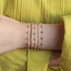 Colorful Rainbow Gemstone Chain Link Bracelet | Multi Color Natural Stone Bracelet | 14K Gold Adjustable Bracelet