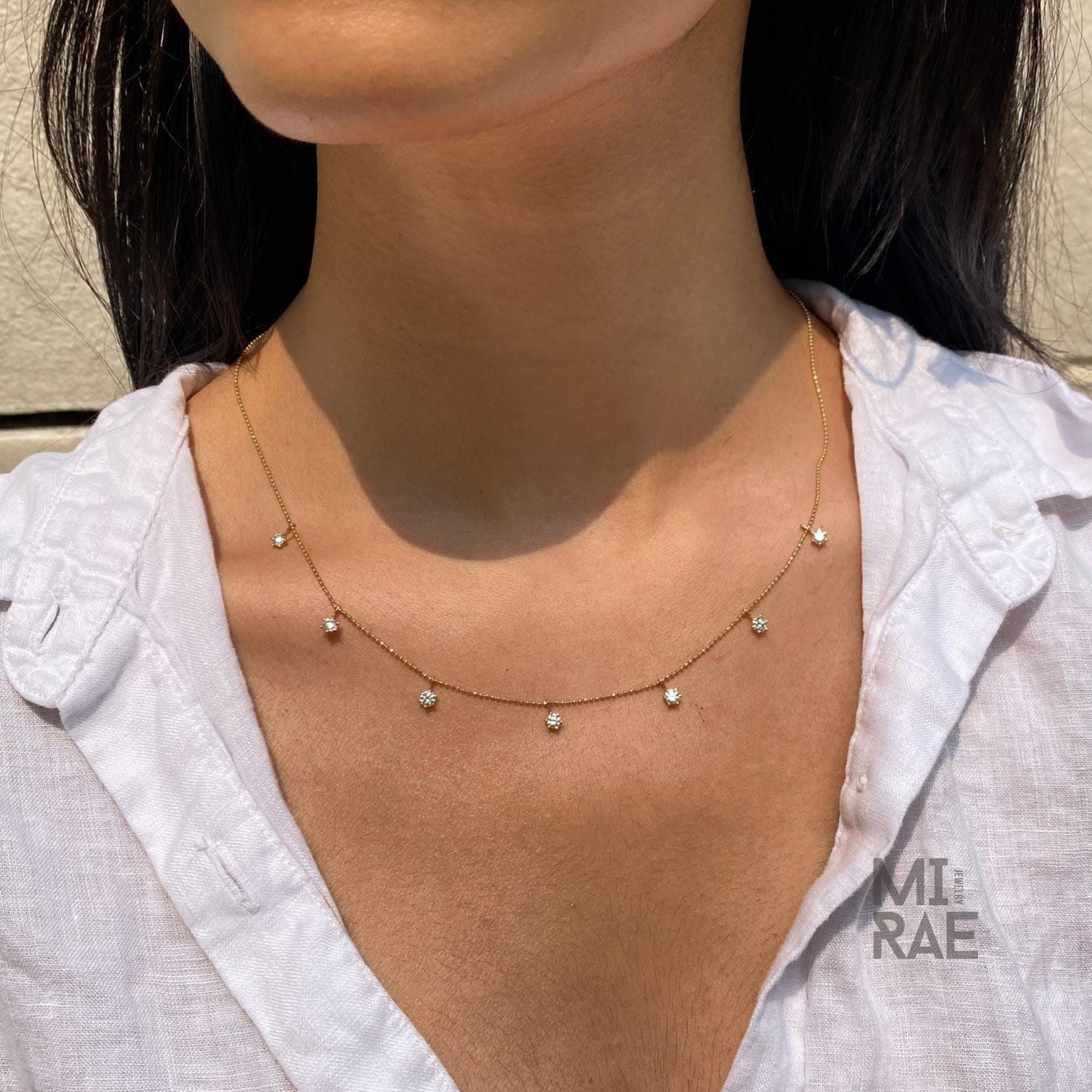 1 Carat Dainty Diamond Choker, Dangling Diamond Necklace, Diamond by the Yard