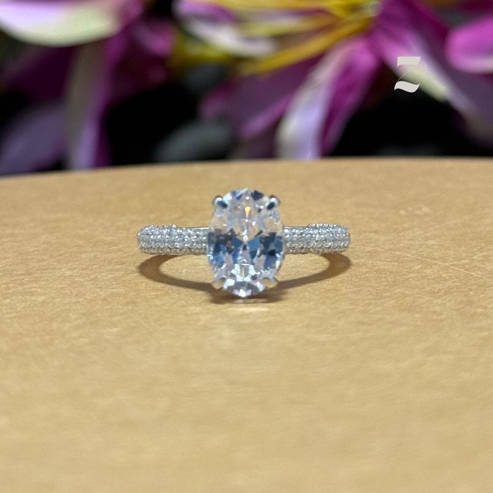 1 Ct Oval Moissanite Engagement Ring: Sterling Silver & 10K Gold