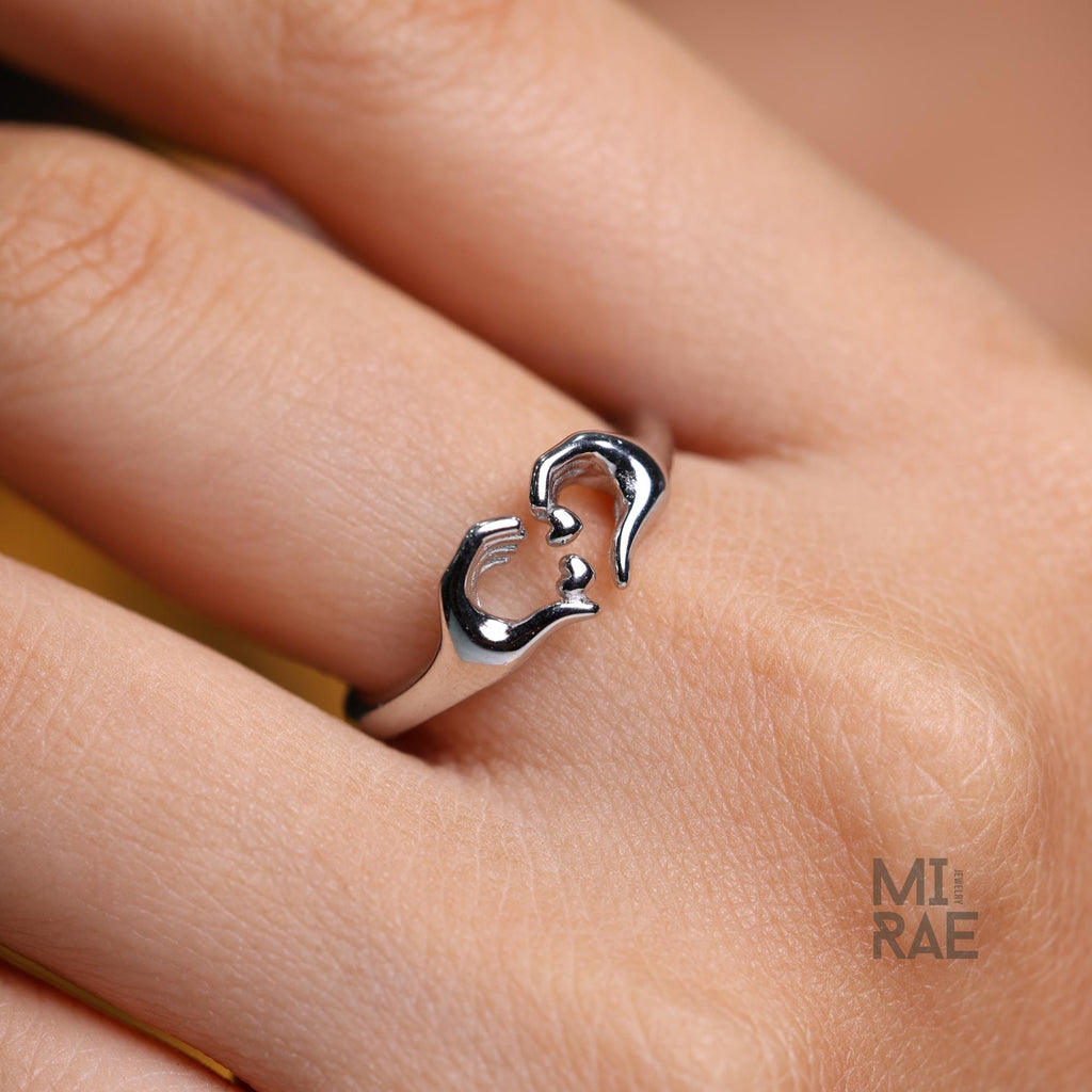 Silver Hands Heart Ring, Oxidized 925 Sterling Silver Heart Ring