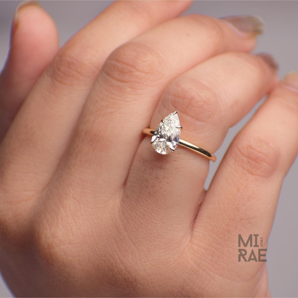 2 Carat Pear Cut Lab Grown Diamond Ring: 14K Gold Solitaire