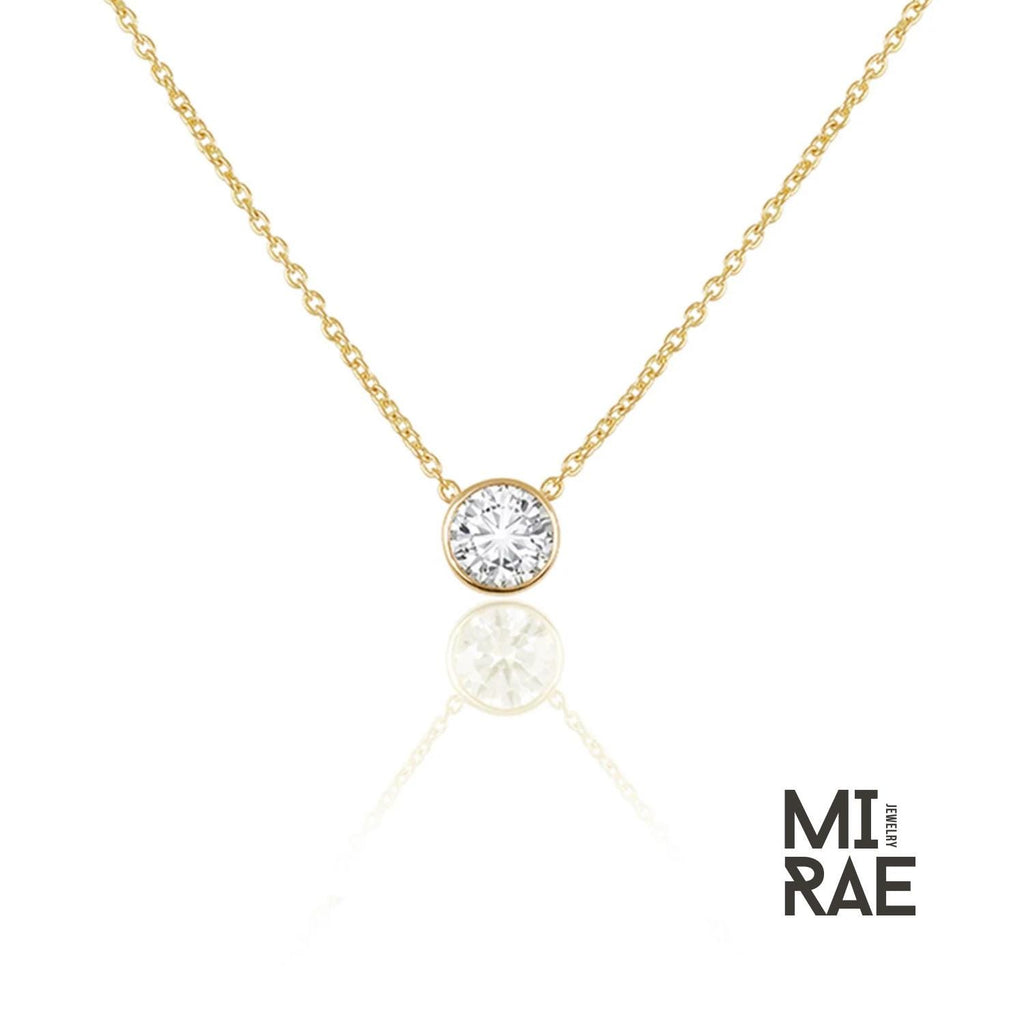 Handmade 10K Gold Moissanite Pendant Necklace: Round Solitaire, Silver Option