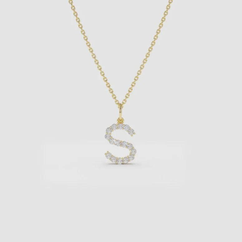 Personalized Moissanite Initial Pendant Necklace: 10K Gold or Sterling Silver