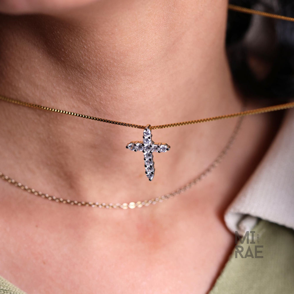 Lab Grown Diamond Cross Pendant: 14k Gold Religious Necklace