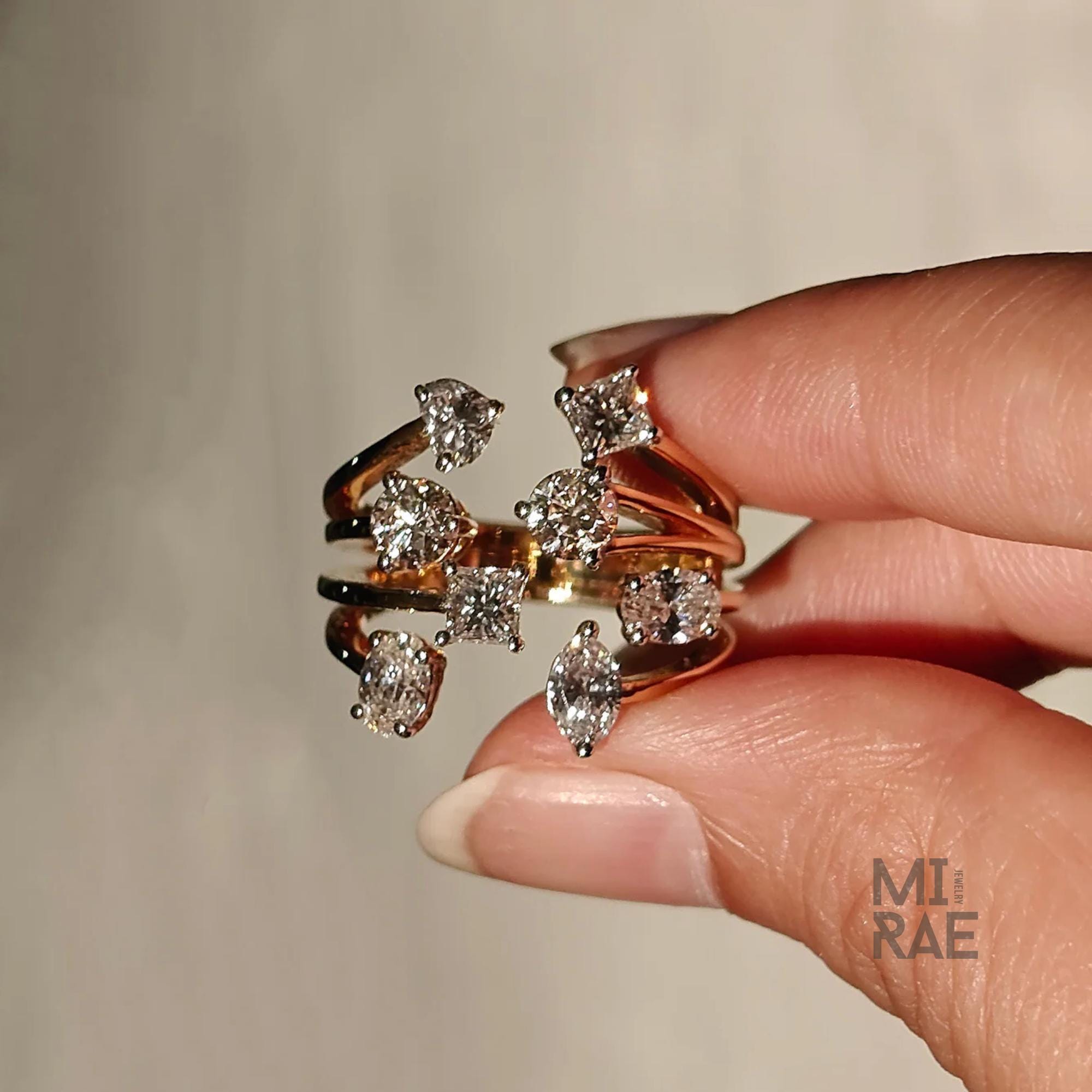 14k Yellow Gold Lab Grown Diamond Ring: Multi-Shape Solaris Design