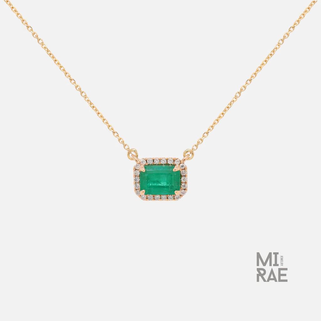 1 CT Natural Emerald Gemstone with Diamond Halo Pendant Necklace