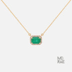 1 CT Natural Emerald Gemstone with Diamond Halo Pendant Necklace