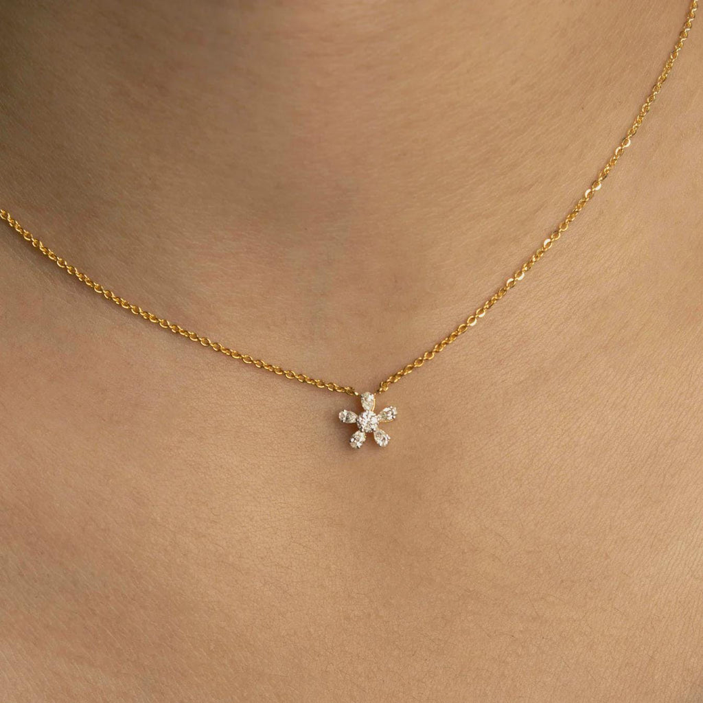 Dainty Snowflake Moissanite Pendant Necklace: 10K Gold & Sterling Silver