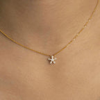 Dainty Snowflake Moissanite Pendant Necklace: 10K Gold & Sterling Silver