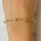 1TCW Lab Grown Diamond Clover Bracelet: 14k Gold Beaded Bangle