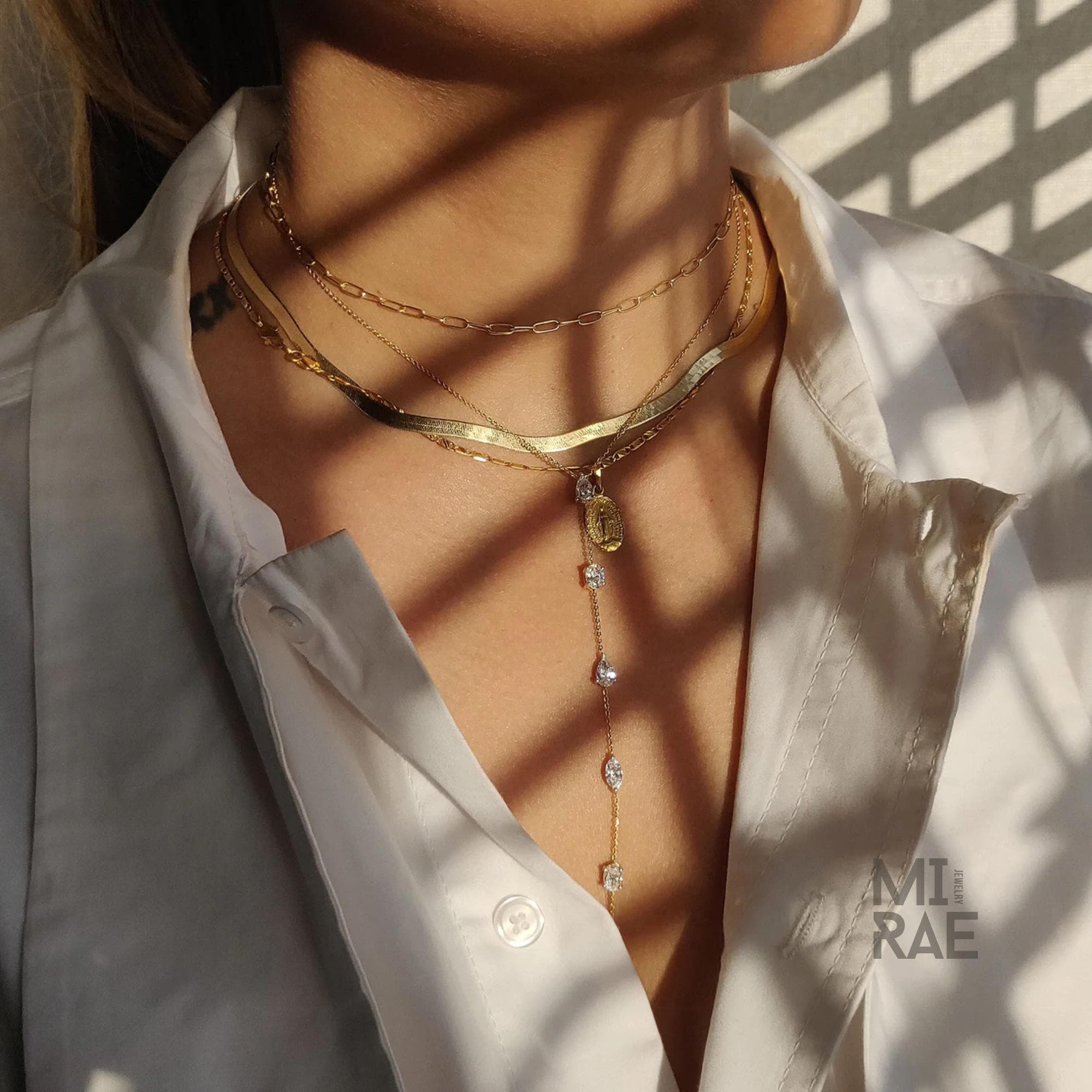 10K Yellow Gold Six Stone Diamond Lariat Necklace