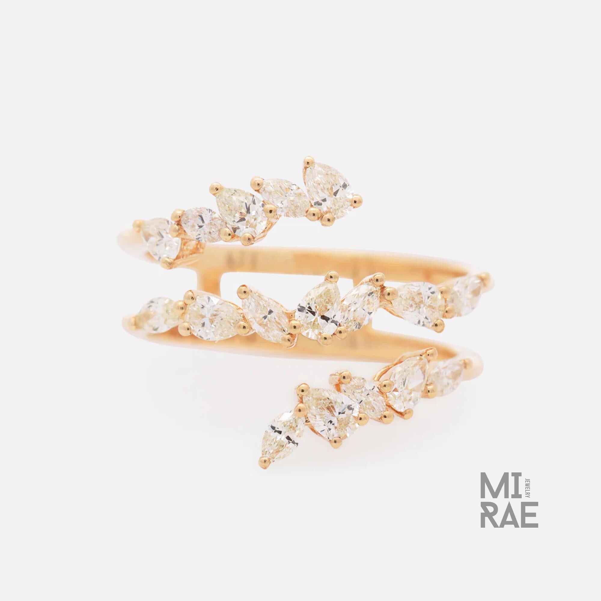 Marquise & Pear Lab Diamond Spiral Ring | Modern Twist Diamond Ring | Unique Stackable Ring