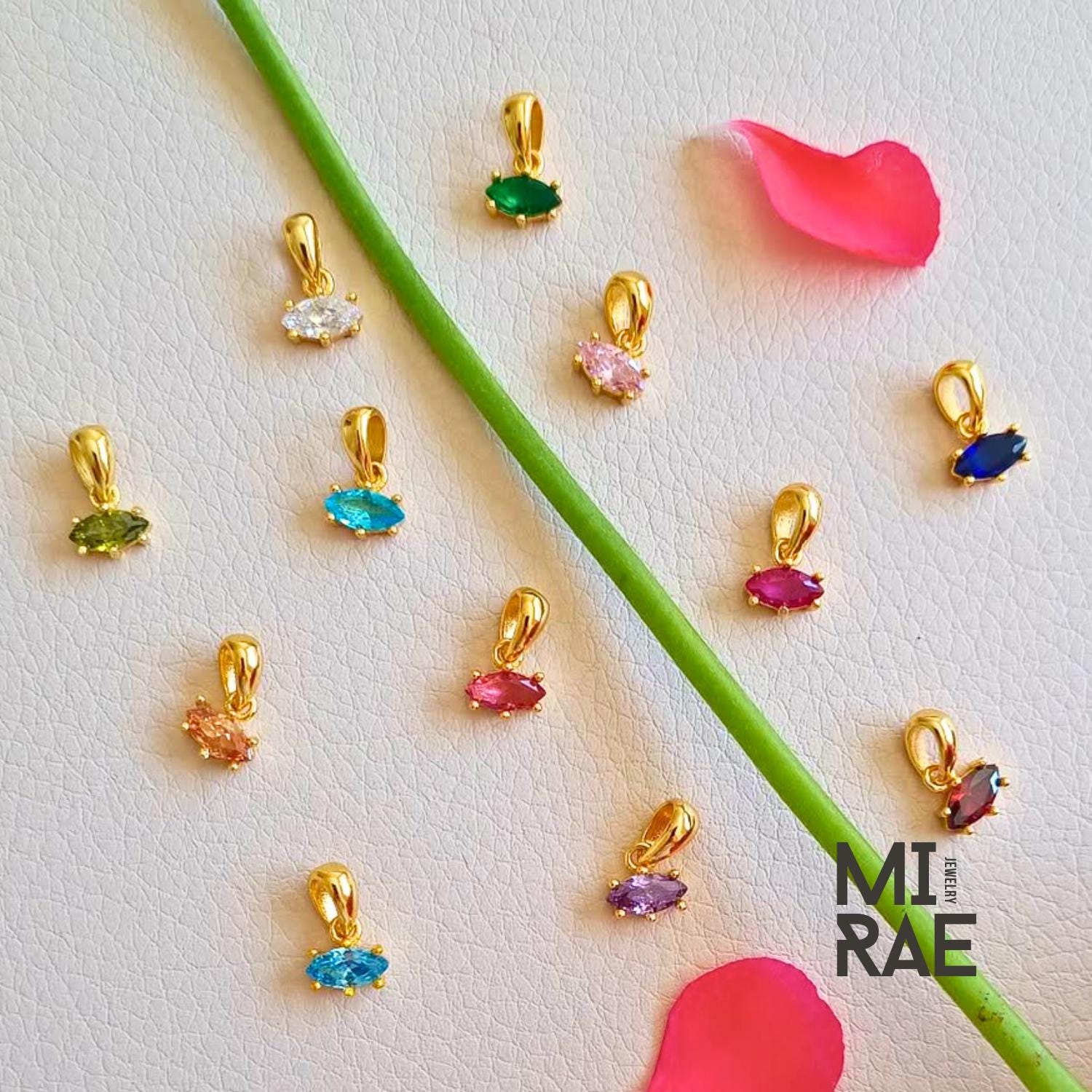 Personalized 10K Gold Marquise Birthstone Pendant: Custom Mother's Necklace