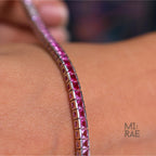 Shades of Pink Sapphire Square Tennis Bracelet, Anniversary Gift for Wife, Sterling Silver Jewelry, Dainty CZ Bracelet, Wedding Jewelry