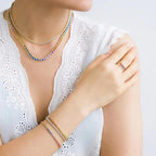 14K Yellow Gold Rainbow Natural Sapphire Multi Color Ring | Prismatic Colorful Gemstone Band | Modern Gradient Statement Ring